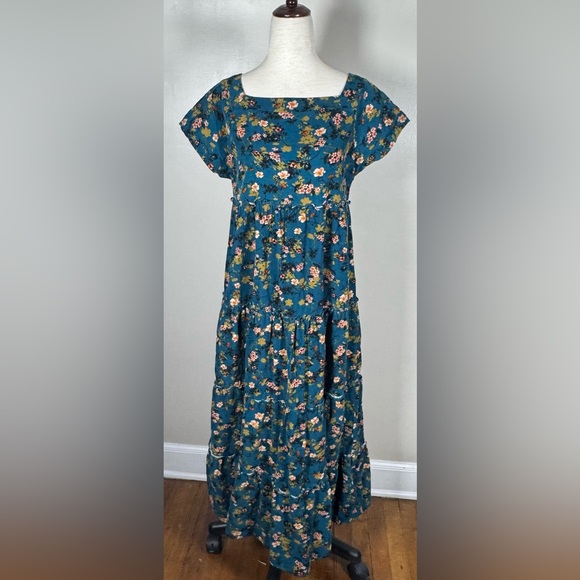 NATURAL LIFE Dresses & Skirts - Natural Life Sz S Berkley Corduroy Teal Blue Square Neck Short Sleeve Maxi Dress
